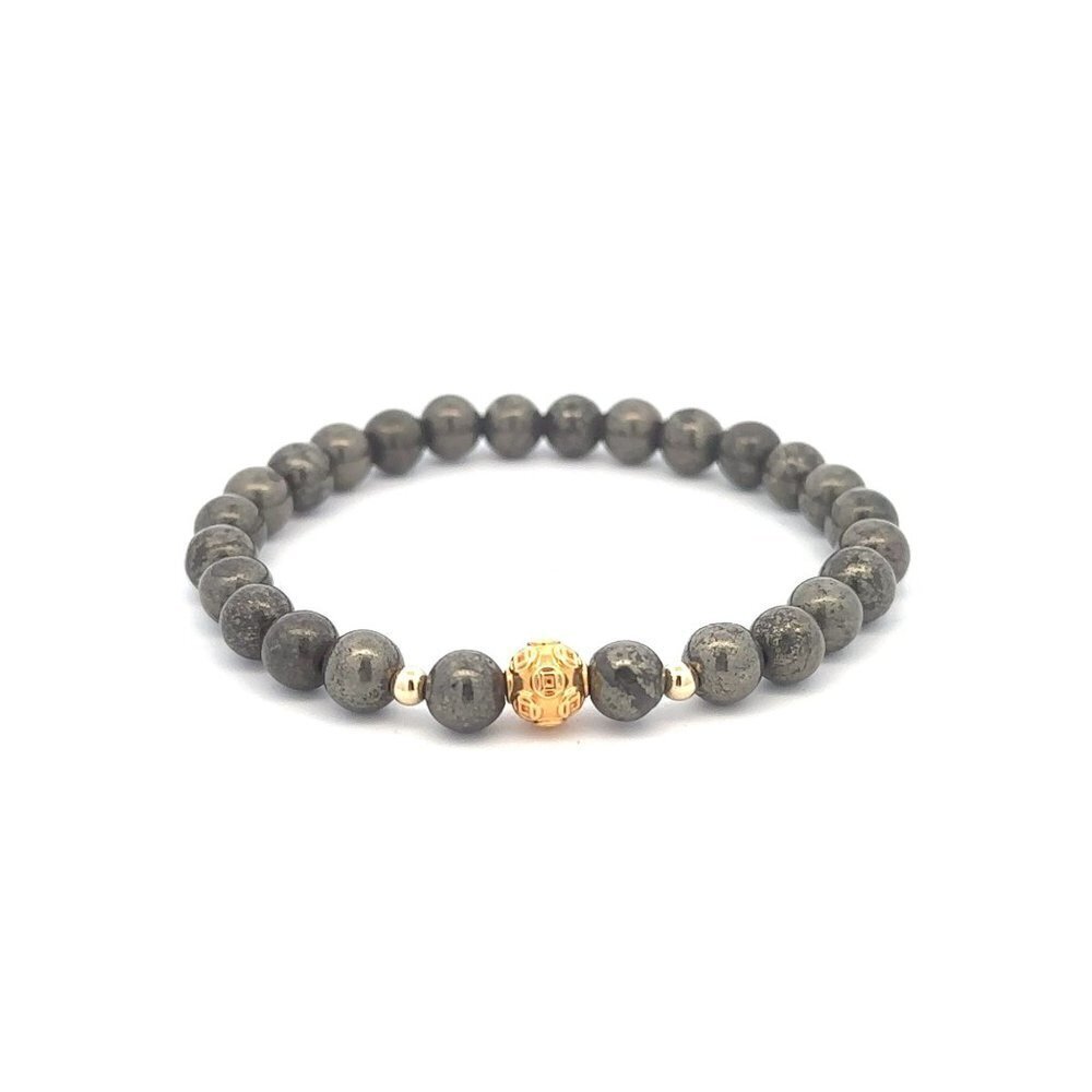 18k Gold Money Ball Lucky Charm Beads Bracelet Gemstones Pyrite 6mm